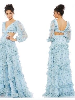 Blue Floral beautiful long Evening Dress by Mac Duggal  like new